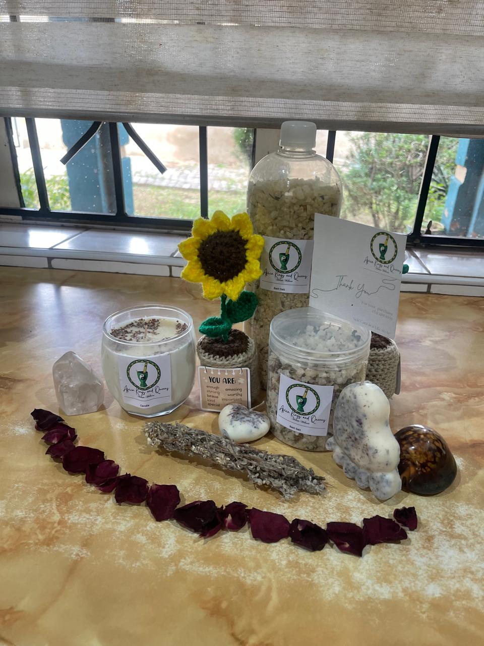 Bath Salt, Crochet Flower, Impepho & Candle Set