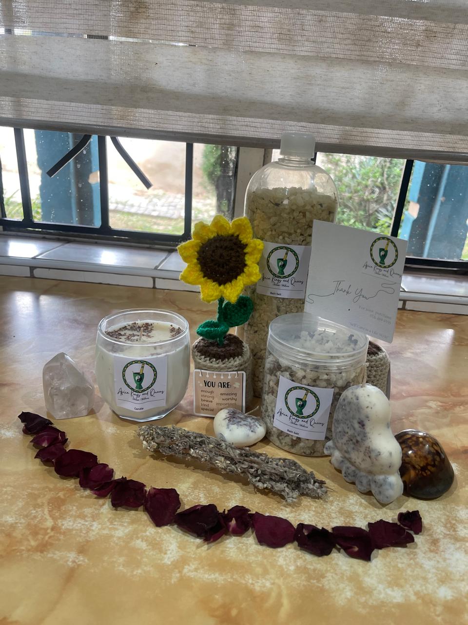 Bath Salt, Crochet Flower, Impepho & Candle Set