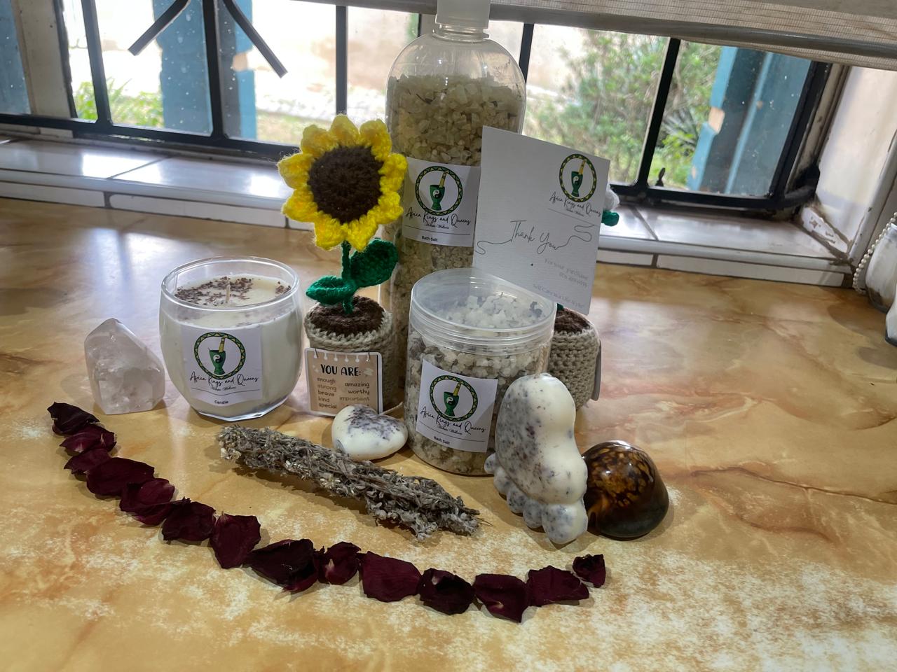 Bath Salt, Crochet Flower, Impepho & Candle Set