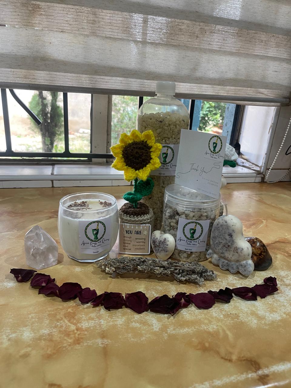 Bath Salt, Crochet Flower, Impepho & Candle Set